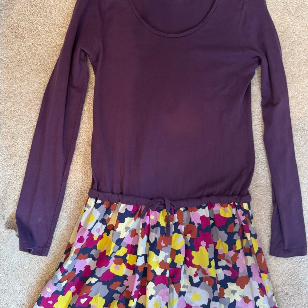 BODEN JOHNNIE B Purple Long Sleeve Dress with Floral Skirt-M